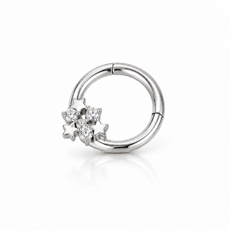 Piercing Luxo Daith - Argolinha Clicker em Titânio - com Estrelas e Zircônias - 6ORE836