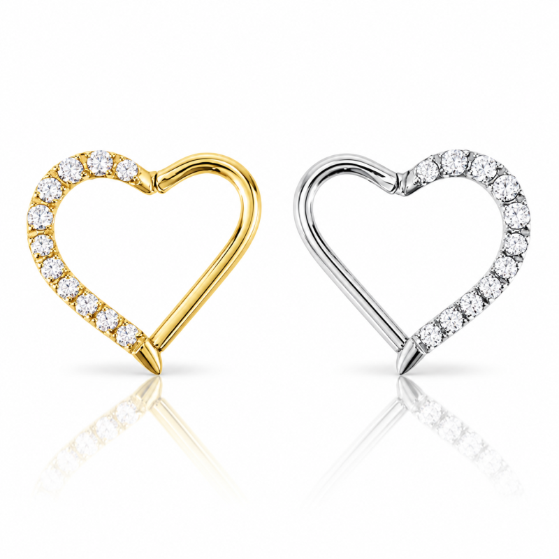 Piercing  Daith ou Septo - Coração Clicker com Cristais - Titânio - 6ORE839