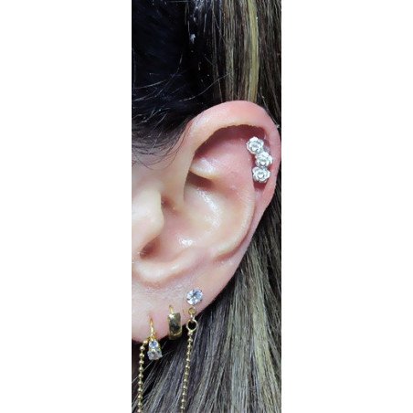 Piercing Cluster de Orelha Rosas em Prata- 6ORE284