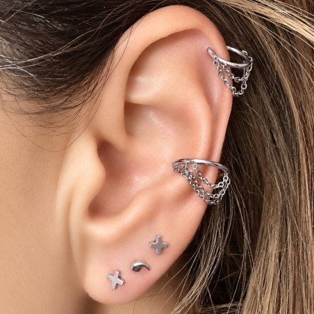 Piercing de Orelha em Titânio - X ou Cruz -  Prateado ou Banhado a Ouro - 6ORE847