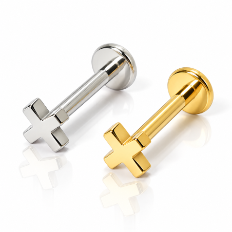 Piercing de Orelha em Titânio - X ou Cruz -  Prateado ou Banhado a Ouro - 6ORE847