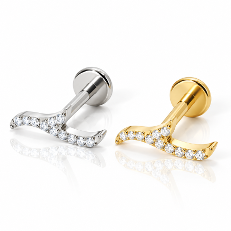 Piercing Labret de Orelha - Onda Divina em Titânio com Zircônias - 6ORE849