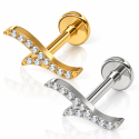 Piercing Labret de Orelha - Onda Divina em Titânio com Zircônias - 6ORE849