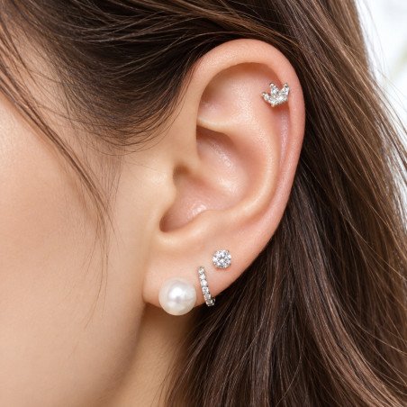 Piercing de Orelha em Aço Cirúrgico - Mini Coroa com Cristais -  Prateado ou Banhado a Ouro - 6ORE859