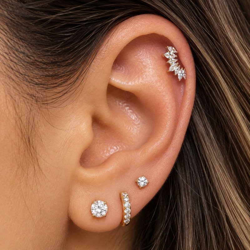 Piercing Labret de Orelha - Cluster Divino em Titânio com Zircônias - 6ORE860