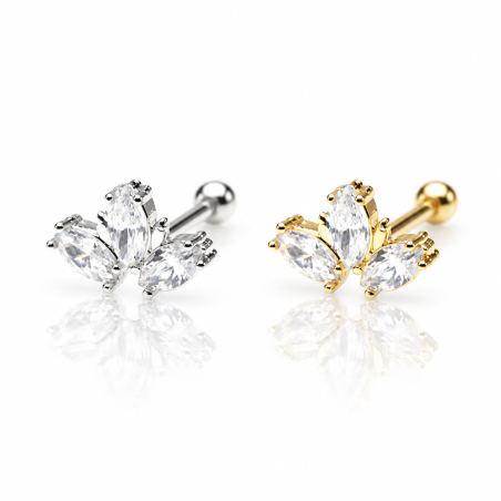 Piercing de Orelha - Flor de Lótus em Prata com Zircônias - 6ORE861