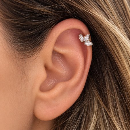 Piercing de Orelha - Flor de Lótus em Prata com Zircônias - 6ORE861