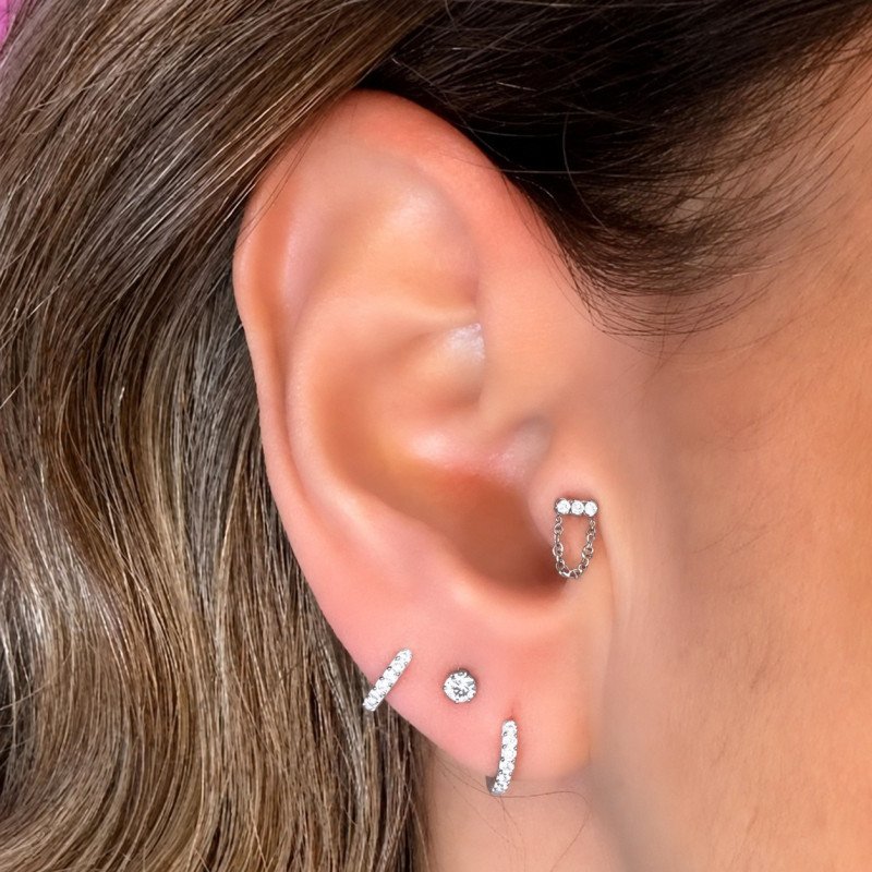 Piercing Labret Barrinha com Corrente - 100% Titânio - Natural ou PVD Gold - 6ORE863