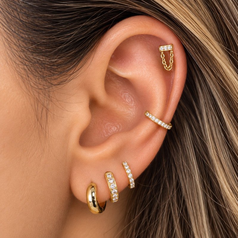 Piercing Labret Barrinha com Corrente - 100% Titânio - Natural ou PVD Gold - 6ORE863