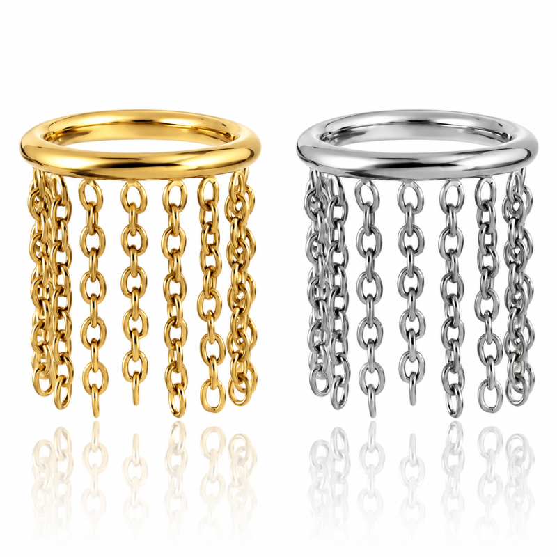 Piercing Hélix Argolinha Com Correntes Clicker - 100% Titânio - Natural ou PVD Gold - 6ORE866