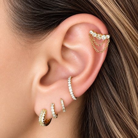 Piercing Labret de Orelha - Cluster Divino com Correntes em Titânio com Zircônias - 6ORE867