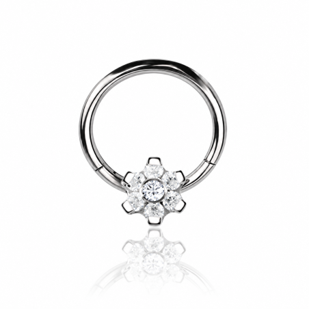 Piercing Luxo Daith - Argolinha Clicker em Titânio - com Flor em Zircônias - 6ORE869