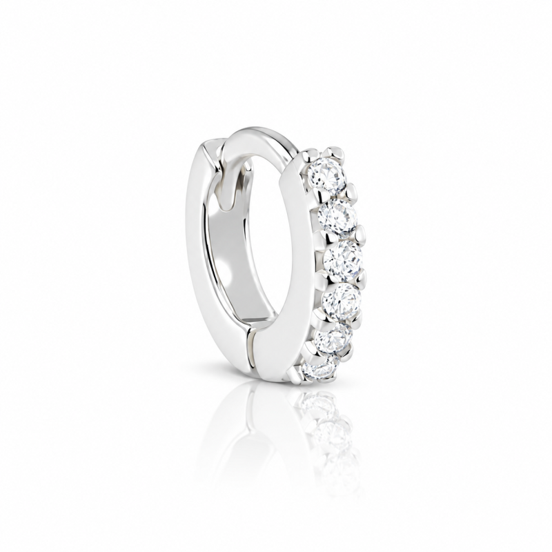 Piercing de Orelha Mini Argolinha em Prata com Zircônias - 6ORE871