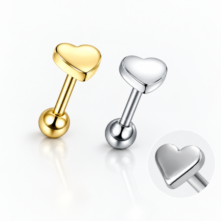 Piercing de Orelha em Aço Cirúrgico - Mini Coração -  Prateado ou Banhado a Ouro - 6ORE872