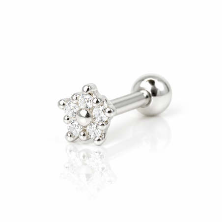Piercing de Orelha - Mini Florzinha em Prata 925 com Zircônias - 6ORE873
