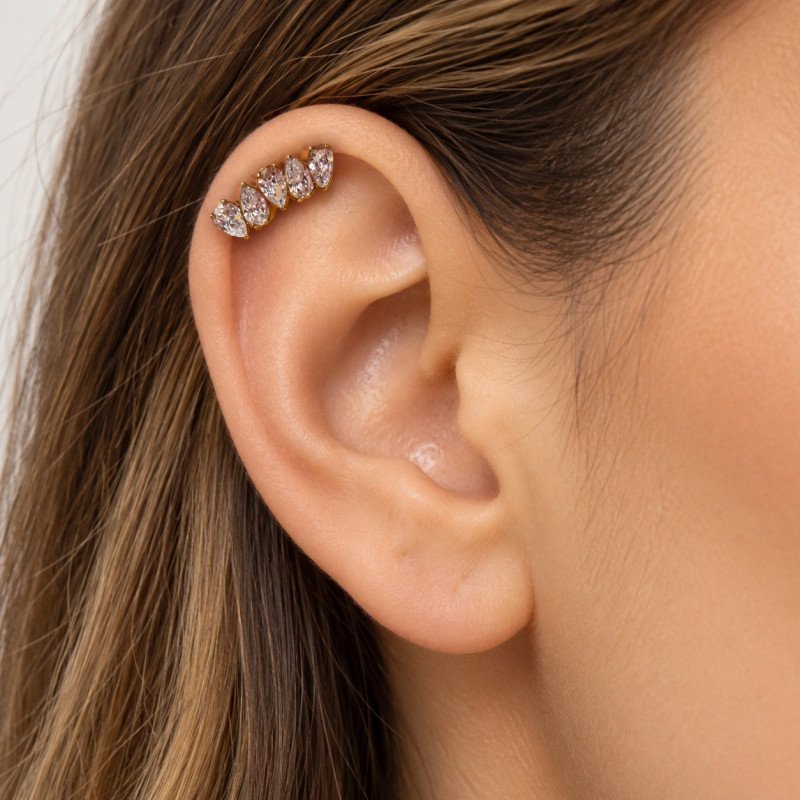 Piercing Labret de Orelha - Cluster Divino em Titânio com Zircônias - 6ORE879