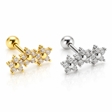 Piercing de Orelha - Cluster Arco Trio de Mini Flores em Prata 925 com Zircônias - 6ORE880