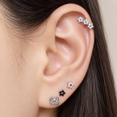 Piercing de Orelha - Cluster Arco Trio de Mini Flores em Prata 925 com Zircônias - 6ORE880