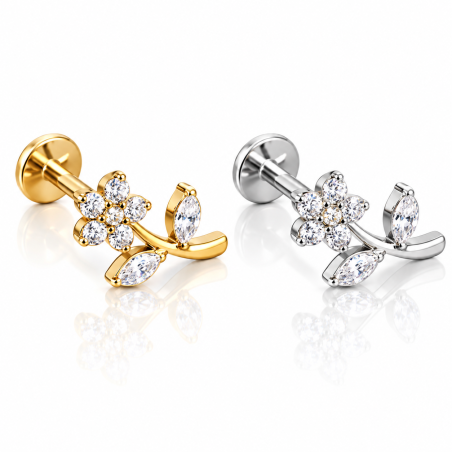 Piercing Labret em Titânio - Linha Luxo - Flor com Caule - 6ORE884