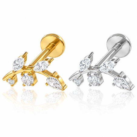 Piercing Labret em Titânio - Linha Luxo - Ramo de Folhas - 6ORE887