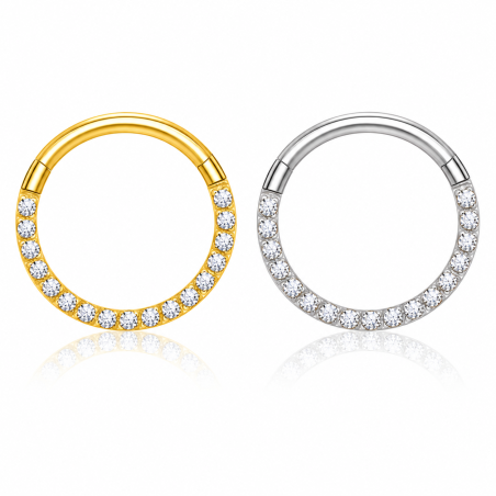 Piercing Daith ou Septo - Argolinha Clicker com Zircônias - Titânio - 6ORE888