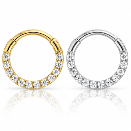 Piercing Daith ou Septo - Argolinha Clicker com Zircônias - Aço Cirúrgico - 6ORE889