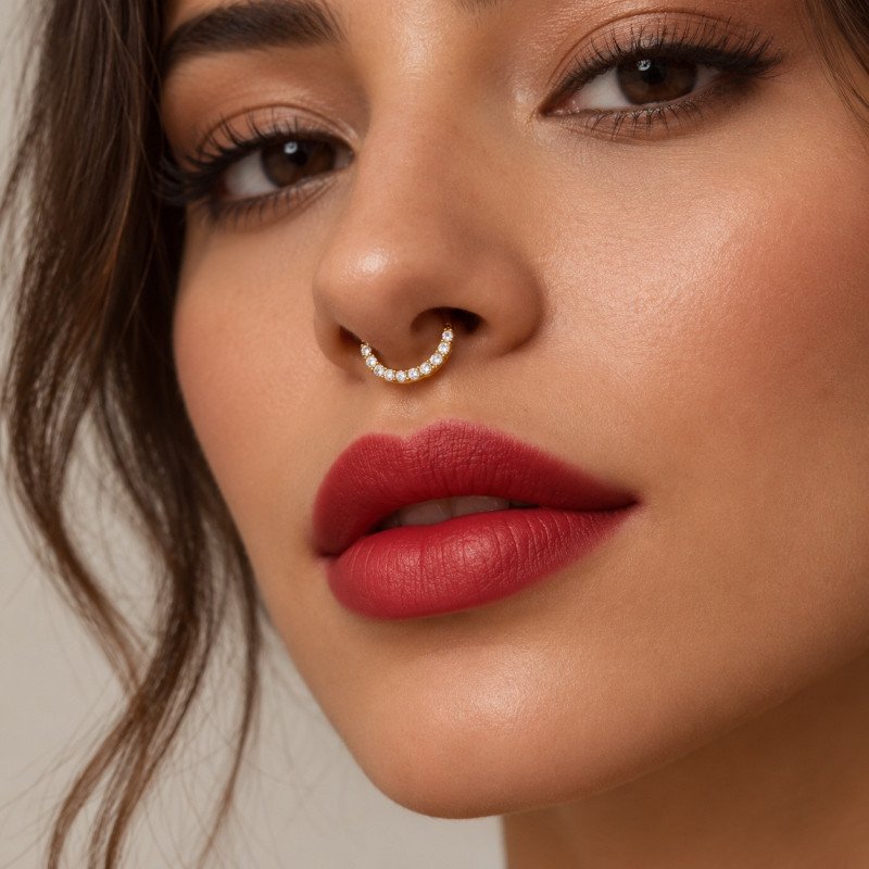 Piercing Daith ou Septo - Argolinha Clicker com Zircônias - Aço Cirúrgico - 6ORE889