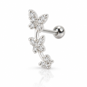 Piercing de Orelha - Cluster 3 Borboletas em Prata com Cristais - 6ORE893