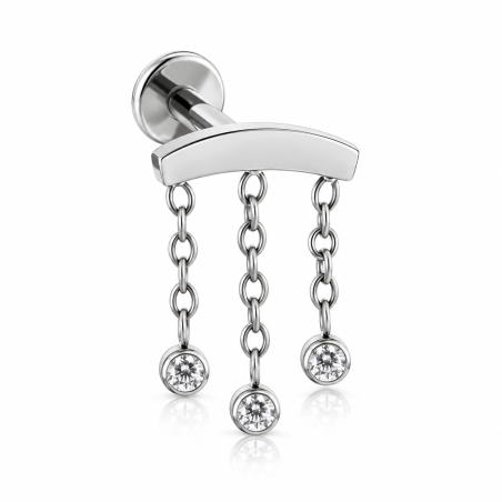 Piercing Labret de Orelha - Cluster Pêndulo com Correntes em Titânio com Cristais - 6ORE899