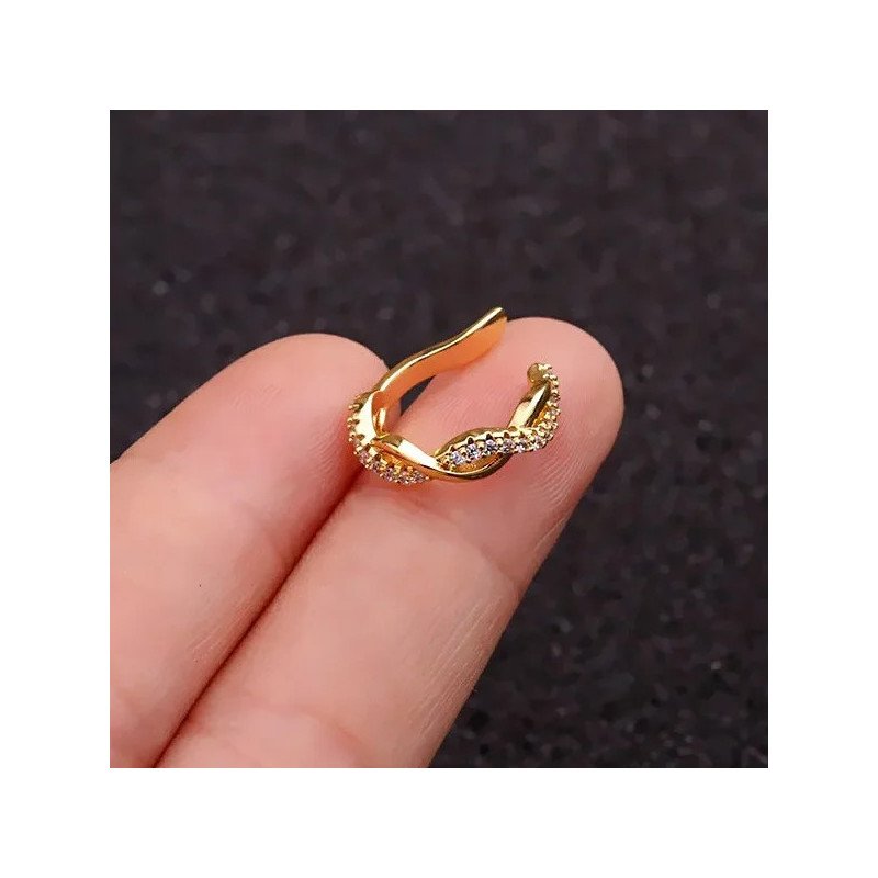 Piercing Fake Argolinha Entrelaçada para Orelha - Cravejado de Cristais - 6ORE908