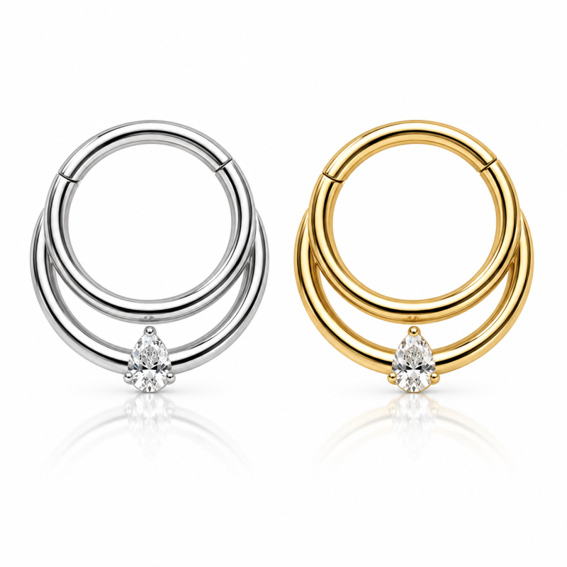 Piercing  Daith ou Septo Argolinha Clicker Meia Lua Com Zircônia - Em Titânio - 6ORE910