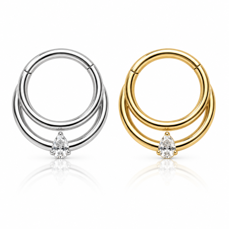 Piercing  Daith ou Septo Argolinha Clicker Meia Lua Com Zircônia - Em Titânio - 6ORE910