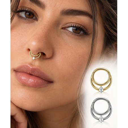 Piercing  Daith ou Septo Argolinha Clicker Meia Lua Com Zircônia - Em Titânio - 6ORE910