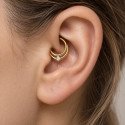 Piercing  Daith ou Septo Argolinha Clicker Meia Lua Com Zircônia - Em Titânio - 6ORE910