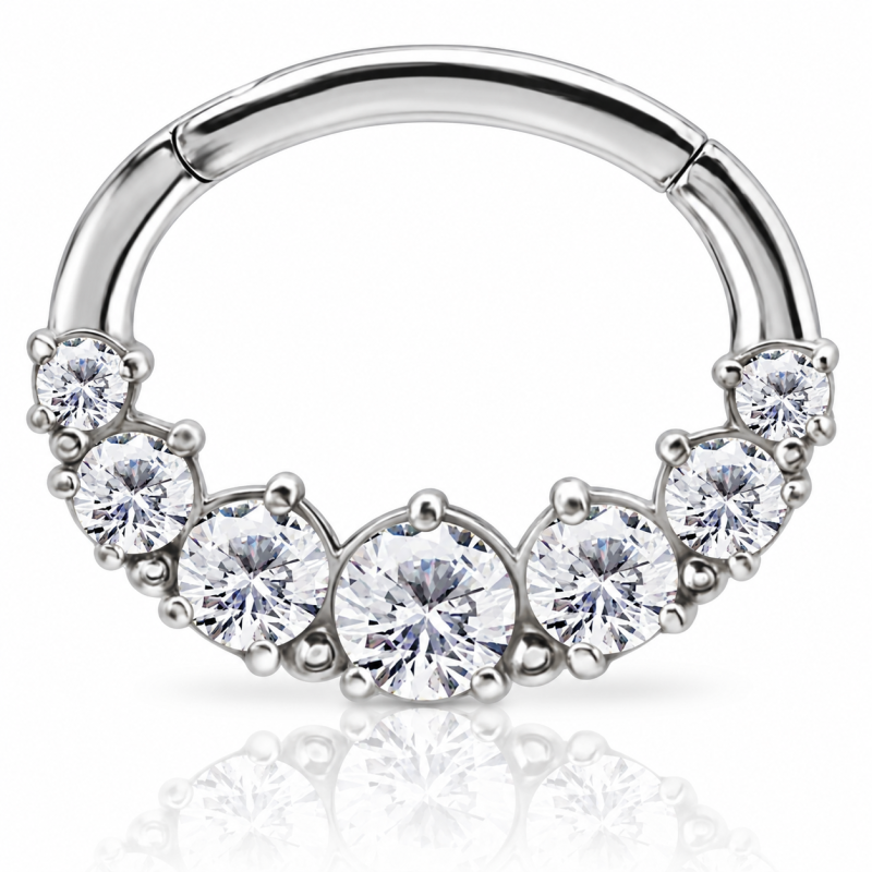 Piercing  Daith ou Septo Argolinha Clicker 7 Zircônias - Cobalto Cromo - 6ORE918