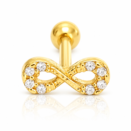 Piercing para Orelha - Infinito em Prata banhado a Ouro com Cristais - 6ORE921