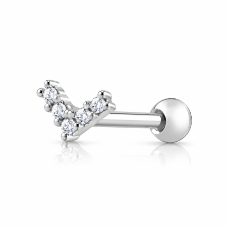 Piercing para Orelha - V em Prata cravejado com Cristais - 6ORE923