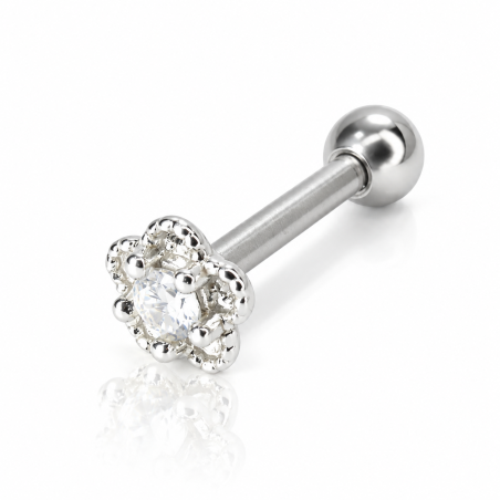 Piercing de Orelha Florzinha em Prata com Zircônia - 6ORE930
