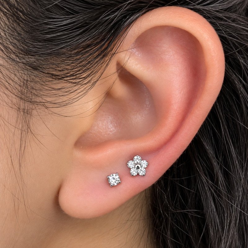 Piercing de Orelha - Labret Flores - Titânio - 6ORE931