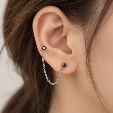 Piercing de Orelha Aço Cirúrgico - Cristais com Correntinha - 6ORE934