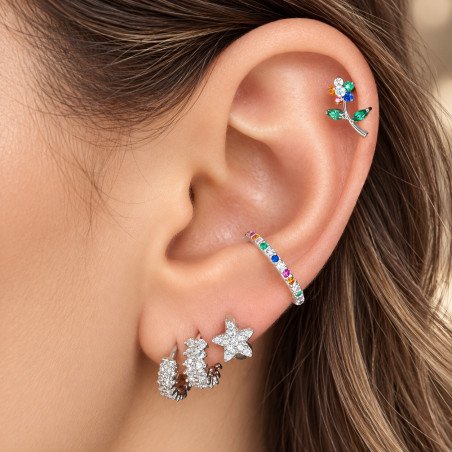Piercing Labret em Titânio - Linha Luxo - Flor Colorida com Caule - 6ORE938