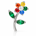 Piercing Labret em Titânio - Linha Luxo - Flor Colorida com Caule - 6ORE938