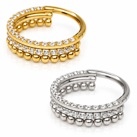 Piercing  Conch ou Hélix Argolinha Clicker Luxuosa Cravejada - 100% em Titânio - 6ORE940