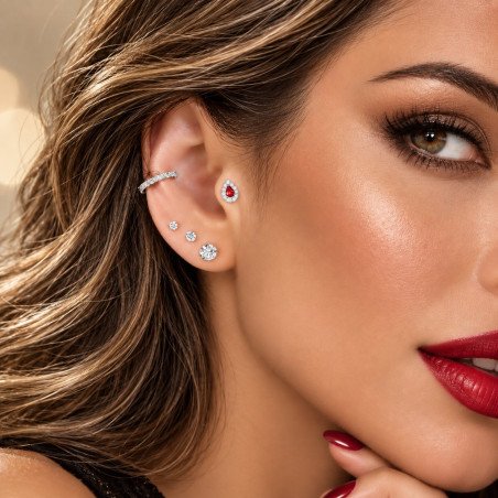 Piercing de Orelha - Labret Pingo Cravejado em Zircônias - Titânio - 6ORE941