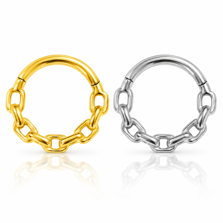 Piercing para Daith ou Septo - Argolinha Clicker com Correntes - Aço Cirúrgico - 6ORE948