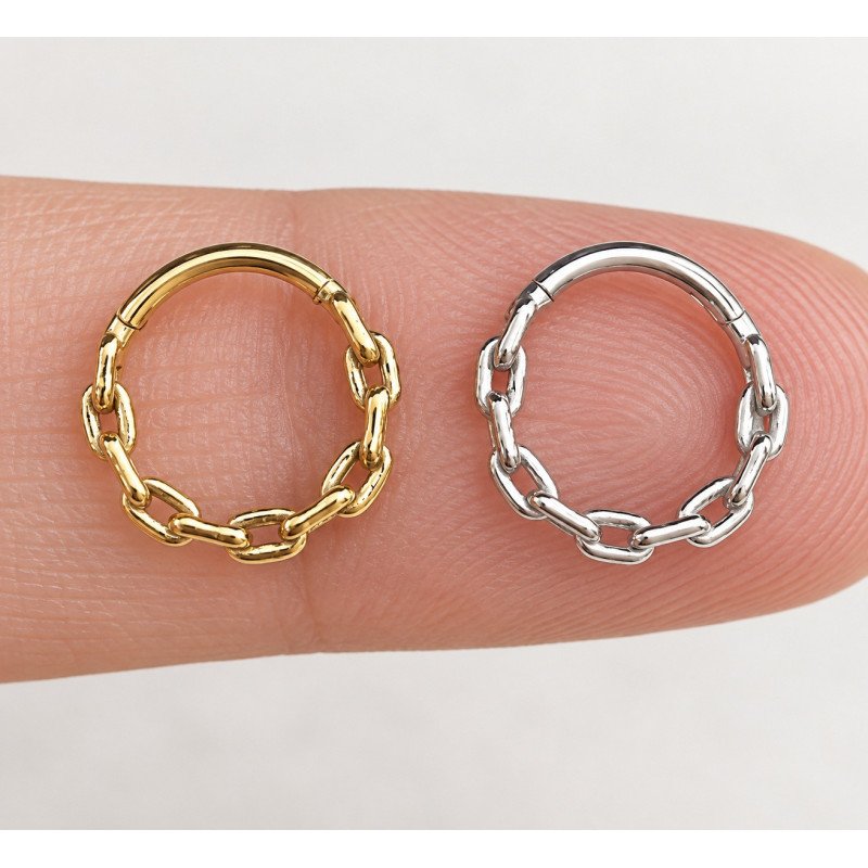 Piercing para Daith ou Septo - Argolinha Clicker com Correntes - Aço Cirúrgico - 6ORE948