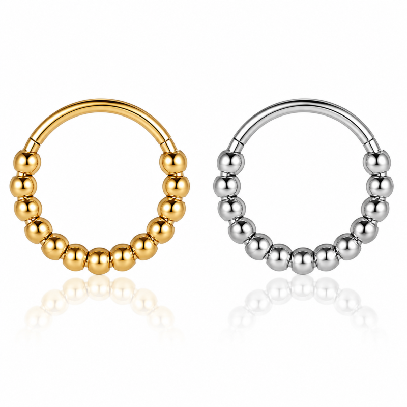 Piercing para Daith ou Septo - Argolinha Clicker com Bolinhas - Aço Cirúrgico - 6ORE949