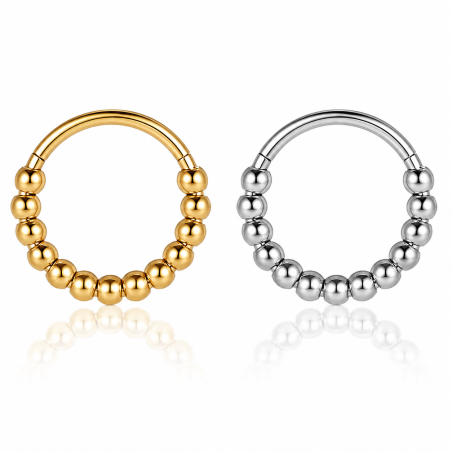 Piercing para Daith ou Septo - Argolinha Clicker com Bolinhas - Aço Cirúrgico - 6ORE949