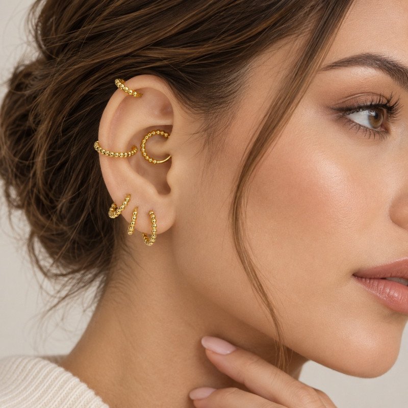 Piercing para Daith ou Septo - Argolinha Clicker com Bolinhas - Aço Cirúrgico - 6ORE949