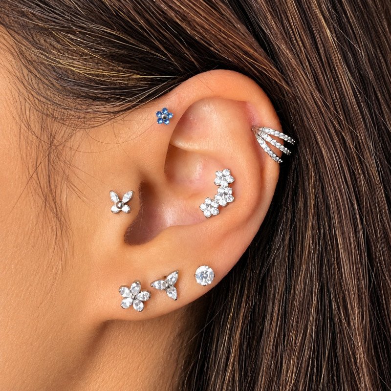 Piercing de Orelha - Labret Flores - Titânio - 6ORE950